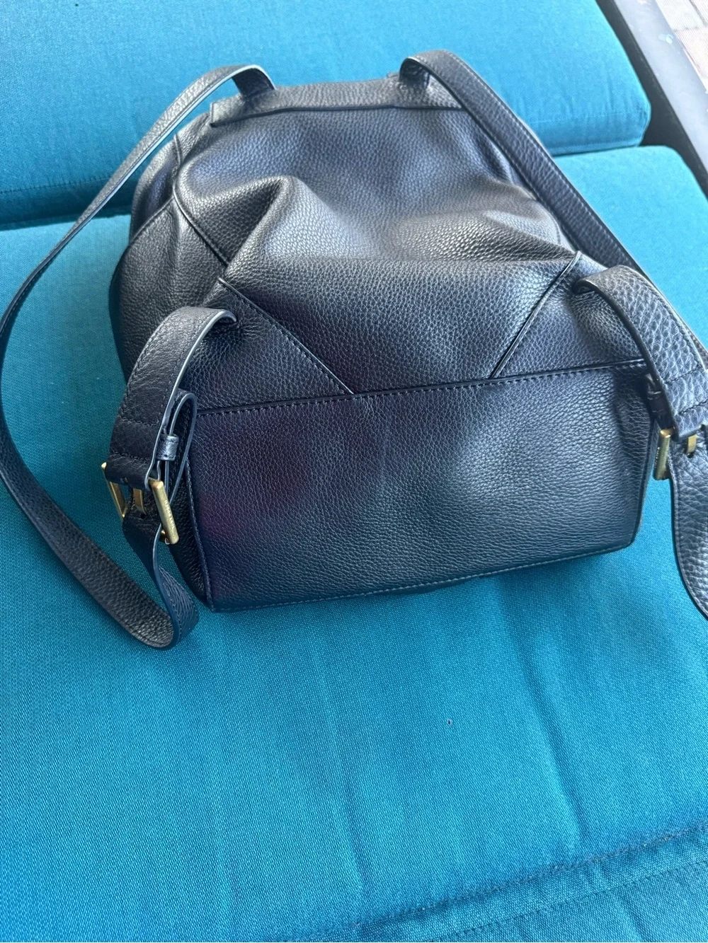 Tory Burch Black Pebbled Leather Drawstring Backpack with Tassels